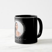 黒のシルバーフォトグリッター名スクリプト マグカップ (正面右)