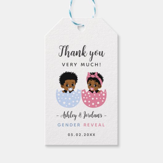 黒のジェンダー・リベール・パーティー用感謝タグ ギフトタグ (正面)