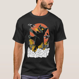 黒のジャパニーズキャッツィラサンセットTシャツ - クラシックF Tシャツ