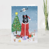 黒のジャーマンシェパード犬の雪のクリスマスプレゼント カード (正面)