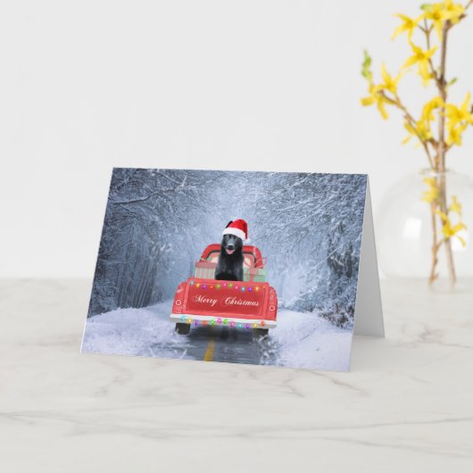 黒のジャーマンシェパード スノーがクリスマスに座っている カード (黄色い花)