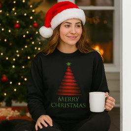 黒のスウェットシャツに赤いクリスマスツリー スウェットシャツ