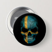 黒のスウェーデンの旗のスカル 缶バッジ (正面&裏面)