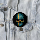 黒のスウェーデンの旗のスカル 缶バッジ (インサイチュ)