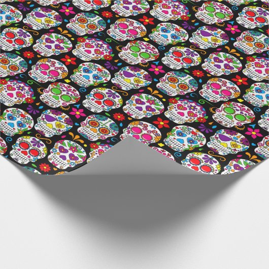 黒のスカルのギフト用包装紙の明るい色を砂糖で甘くして下さい ラッピングペーパー (角)