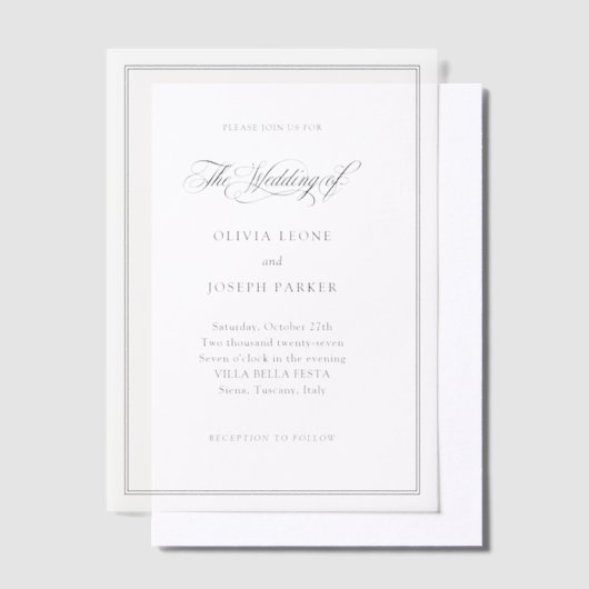 黒のスクリプト | クラシックイタリアンエレガンス結婚ズ ベラム紙招待状 (オフセット)