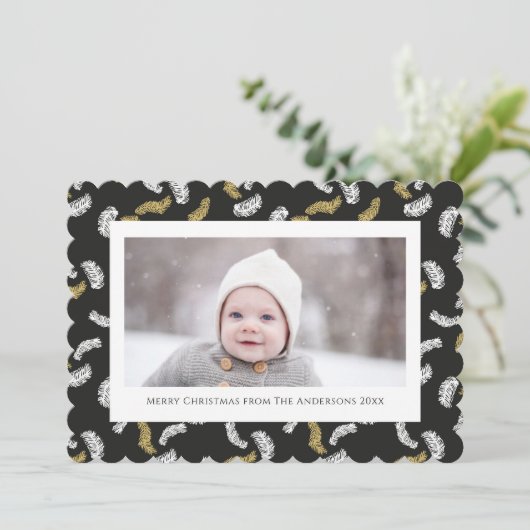 黒のスクリプモダント金ゴールドパインミストレトークリスマス シーズンカード (スタンド正面)