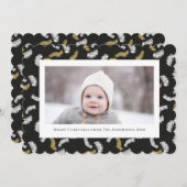 黒のスクリプモダント金ゴールドパインミストレトークリスマス シーズンカード (正面/裏面)
