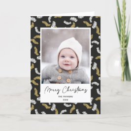 黒のスクリプモダント金ゴールドパインミストレトークリスマス シーズンカード