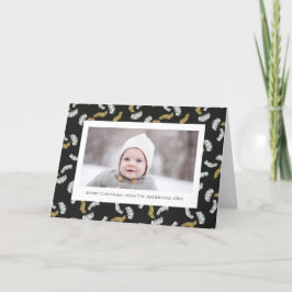 黒のスクリプモダント金ゴールドパインミストレトークリスマス シーズンカード