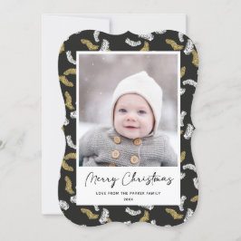 黒のスクリプモダント金ゴールドパインミストレトークリスマス シーズンカード