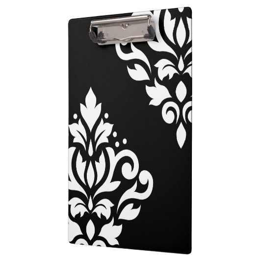 黒のスクロールダマスク織の芸術Iの白 クリップボード (左)