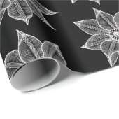 黒のスケッチ状の花に白 ラッピングペーパー (ロールコーナー)