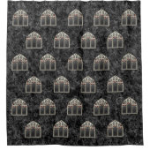 黒のスケルトンとこうもり付きゴシック窓 シャワーカーテン (正面)