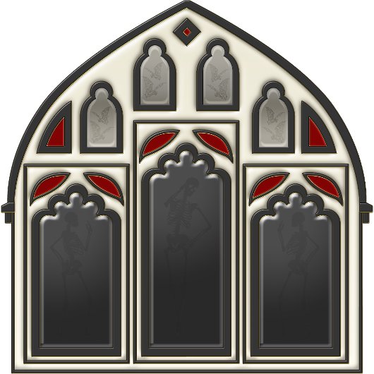 黒のスケルトンとこうもり付きゴシック窓 シャワーカーテン