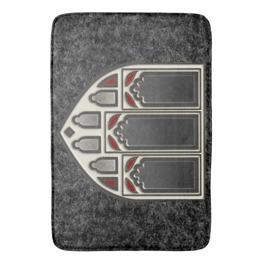 黒のスケルトンとこうもり付きゴシック窓 バスマット (正面縦)