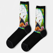 黒のステンドグラスに描かれたドイツの羊飼い ソックス (左)