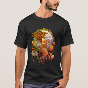 黒のステンレスTシャツにスチームパンクマーメイドの画像 Tシャツ