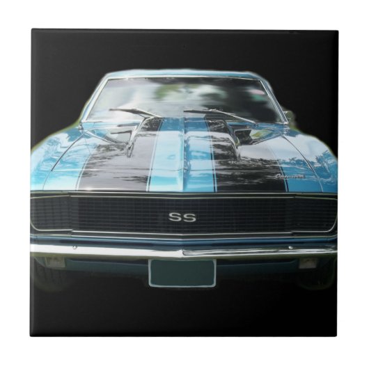 黒のストライブ柄が付いているスカイブルーSS Camaro タイル (正面)