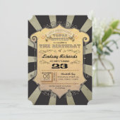 黒のストライブ柄のカーニバルのバースデーパーティ招待状 招待状 (スタンド正面)