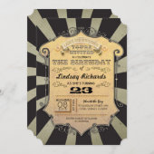 黒のストライブ柄のカーニバルのバースデーパーティ招待状 招待状 (正面/裏面)