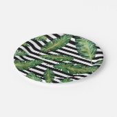 黒のストライブ柄のバナナの葉の熱帯夏パターン ペーパープレート (アングル)