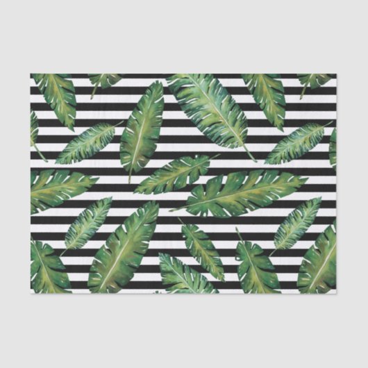 黒のストライブ柄のバナナの葉の熱帯夏パターン 薄葉紙 (正面)