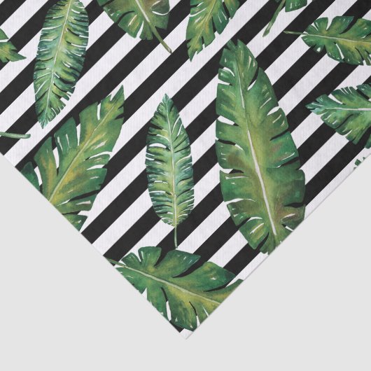 黒のストライブ柄のバナナの葉の熱帯夏パターン 薄葉紙 (詳細)