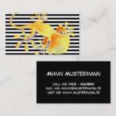 黒のストライブ柄の微笑のヤモリ + あなたの文字 名刺 (正面/裏面)