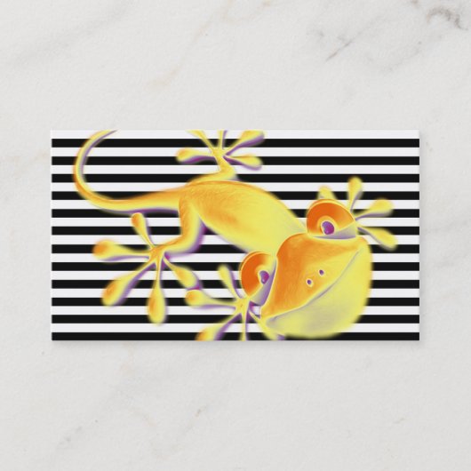 黒のストライブ柄の微笑のヤモリ + あなたの文字 名刺 (正面)