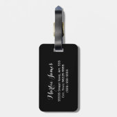 黒のストライプおよび名前のシックな金ゴールドのミントの花 ラゲッジタグ (裏面縦)