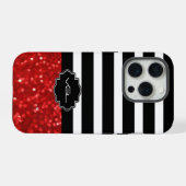 黒のストライプと赤のラメ iPhoneケース (裏面横)