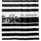 黒のストライプなモノグラムのシャワー・カーテンを個人化して下さい シャワーカーテン (正面)