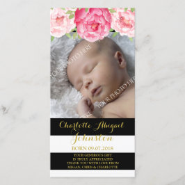 黒のストライプのピンクの花はベビーシャワー感謝していしています サンキューカード