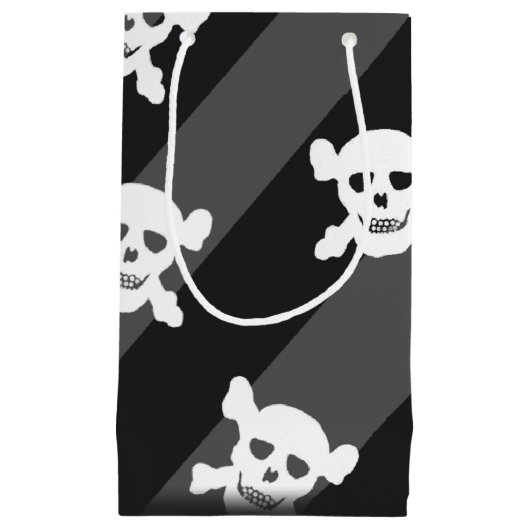 黒のストライプの白いどくろ印 スモールペーパーバッグ (正面)