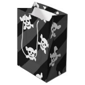 黒のストライプの白いどくろ印 ミディアムペーパーバッグ (正面アングル)