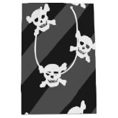 黒のストライプの白いどくろ印 ミディアムペーパーバッグ (正面)