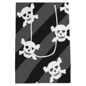 黒のストライプの白いどくろ印 ミディアムペーパーバッグ (裏面)