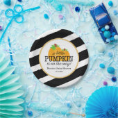 黒のストライプの金ゴールド少しカボチャ秋のベビーシャワー ペーパープレート (パーティー)