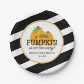 黒のストライプの金ゴールド少しカボチャ秋のベビーシャワー ペーパープレート (正面)