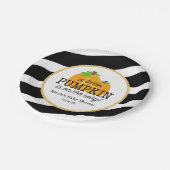 黒のストライプの金ゴールド少しカボチャ秋のベビーシャワー ペーパープレート (アングル)