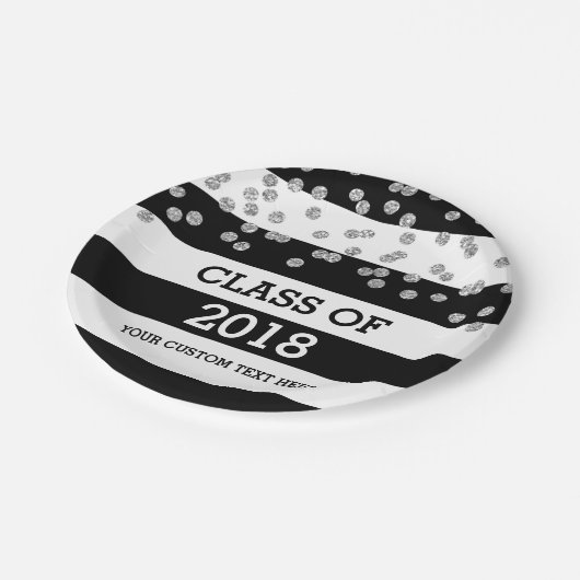 黒のストライプの2018年の卒業の銀製の点のクラス ペーパープレート (アングル)