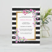 黒のストライプを持つピンクの水彩画のブーゲンビリア 招待状 (スタンド正面)