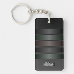 黒のストライプパターンモノグラムKeychainの陰 キーホルダー