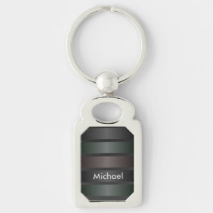 黒のストライプパターンモノグラムKeychainの陰 キーホルダー