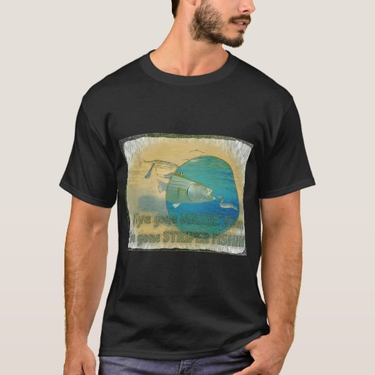 黒のストライプフィッシング Tシャツ (正面)