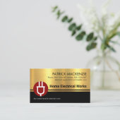 黒のストライプ金ゴールドテクスチャ電気 名刺 (スタンド正面)