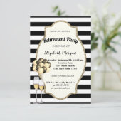 黒のストライプ ワイン グラス、風船、退職パーティー 招待状 (スタンド正面)