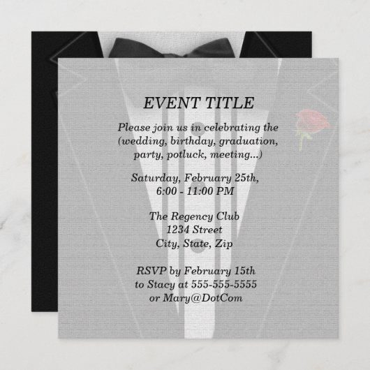 黒のタキシード(蝶ネクタイ付き) 招待状 (正面/裏面)