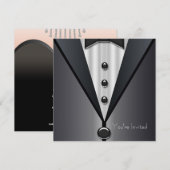 黒のタキシード 黒のストラップレスドレス パーティー 招待状 (正面/裏面)